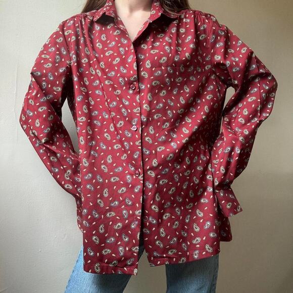Vintage Haberdashery Paisley Burgundy Button Down Blouse - Picture 1 of 3